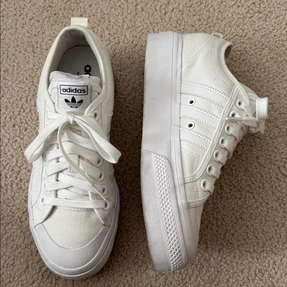 Adidas Nissa Platform White Canvas Sneakers - Picture 3 of 10